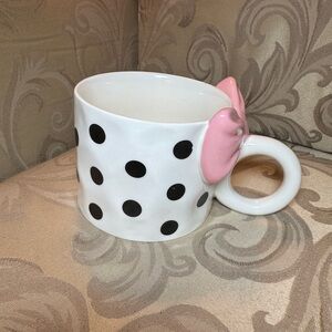 Pink Bow Black and White Polka Dot Coffee Tea  Ceramic Mug